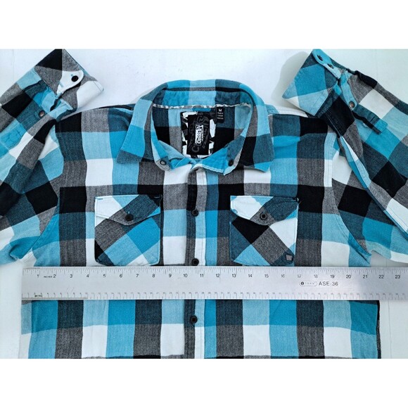 Ocean Current Mens Medium Flannel Shirt Lumberjack Blue Black White Check Plaid - Picture 7 of 9